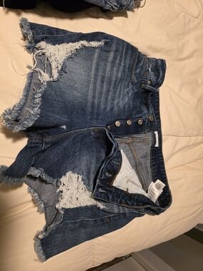 Good American Dark Blue Denim Waistband Shorts